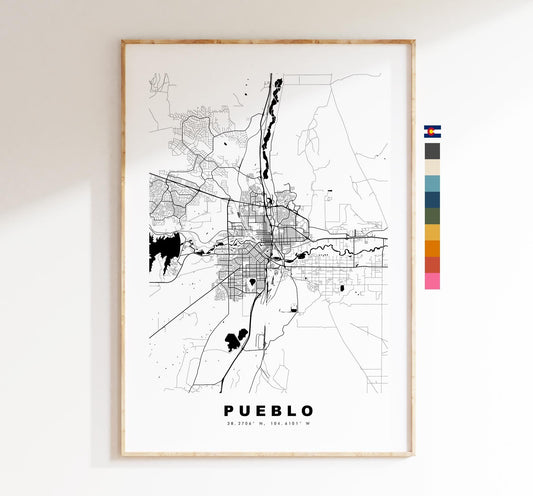 Pueblo Map Print (Colorado) - City Map Poster - Map Art - USA City Maps - Pueblo Print - Pueblo Poster - Minimalist City Map - Colorado