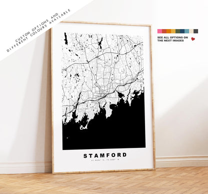 Stamford Map Print - City Map Poster - Map Art - USA City Maps - Stamford Print - Stamford Poster - Minimalist City Map - Connecticut