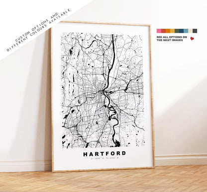 Hartford Map Print - City Map Poster - Map Art - USA City Maps - Hartford Print - Hartford Poster - Minimalist City Map - Connecticut