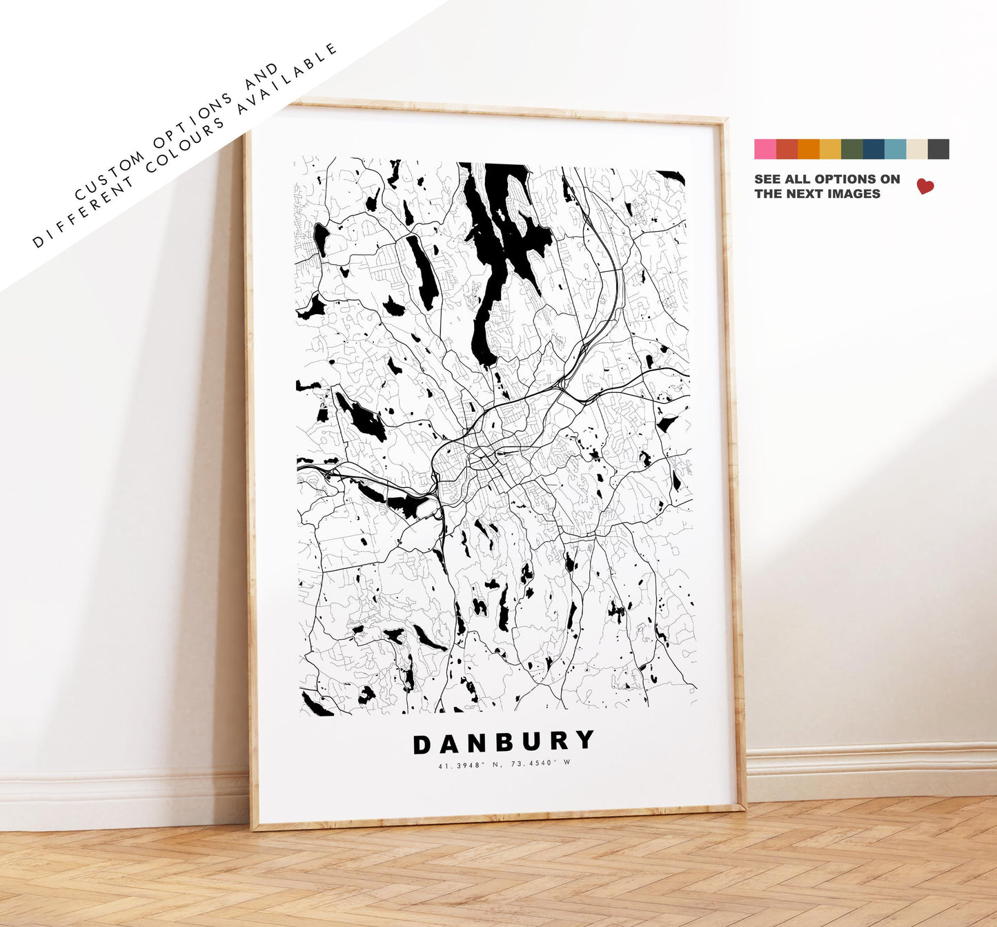 Danbury Map Print - City Map Poster - Map Art - USA City Maps - Danbury Print - Danbury Poster - Minimalist City Map - Connecticut