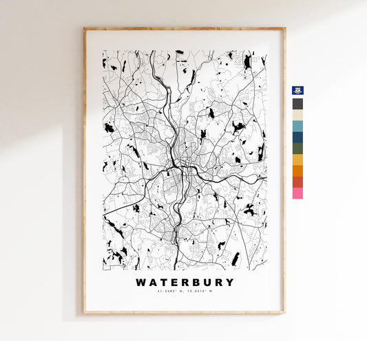 Waterbury Map Print - City Map Poster - Map Art - USA City Maps - Waterbury Print - Waterbury Poster - Minimalist City Map - Connecticut