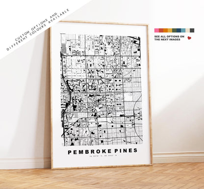 Pembroke Pines Map Print - City Map Poster - Map Art - USA City Maps - Pembroke Pines Print - Poster - Minimalist City Map - Florida