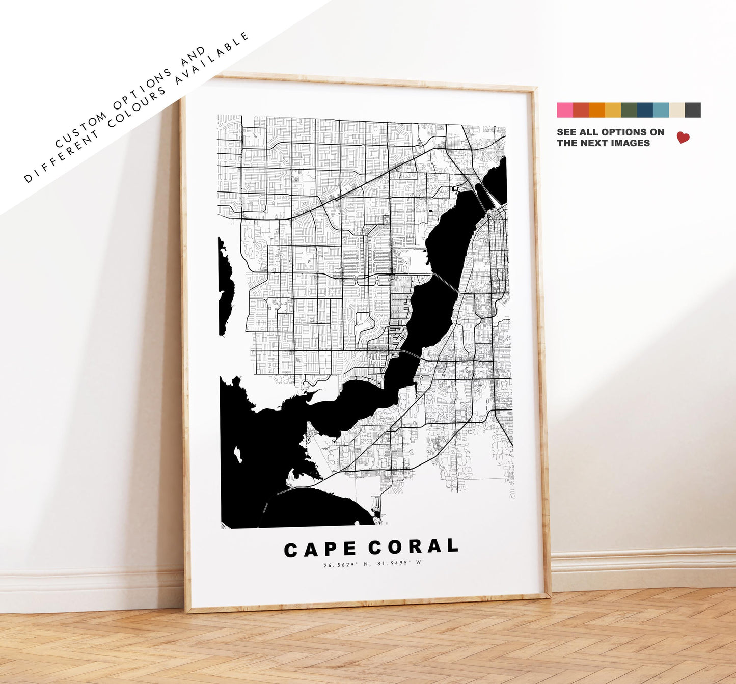 Cape Coral Map Print - City Map Poster - Map Art - USA City Maps - Cape Coral Print - Cape Coral Poster - Minimalist City Map - Florida