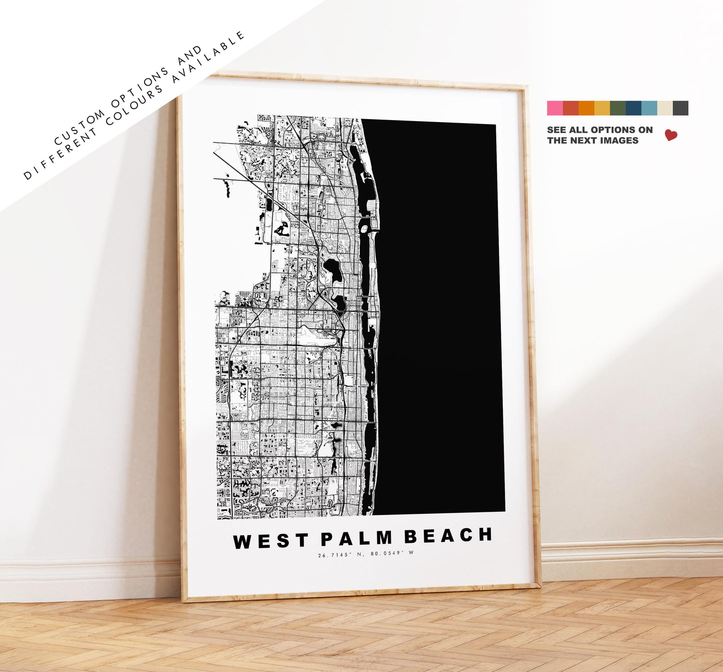 West Palm Beach Map Print - City Map Poster - Map Art - USA City Maps - West Palm Beach Print - Poster - Minimalist City Map - Florida