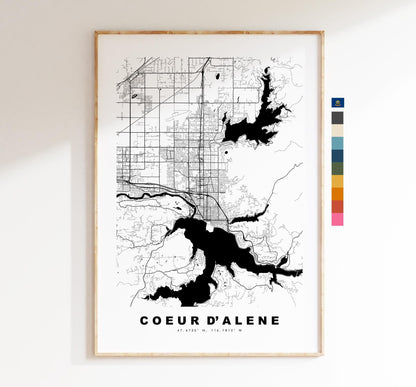 Couer d'Alene Map Print - City Map Poster - Map Art - USA City Maps - Couer d'Alene Print - Poster - Minimalist City Map - Idaho