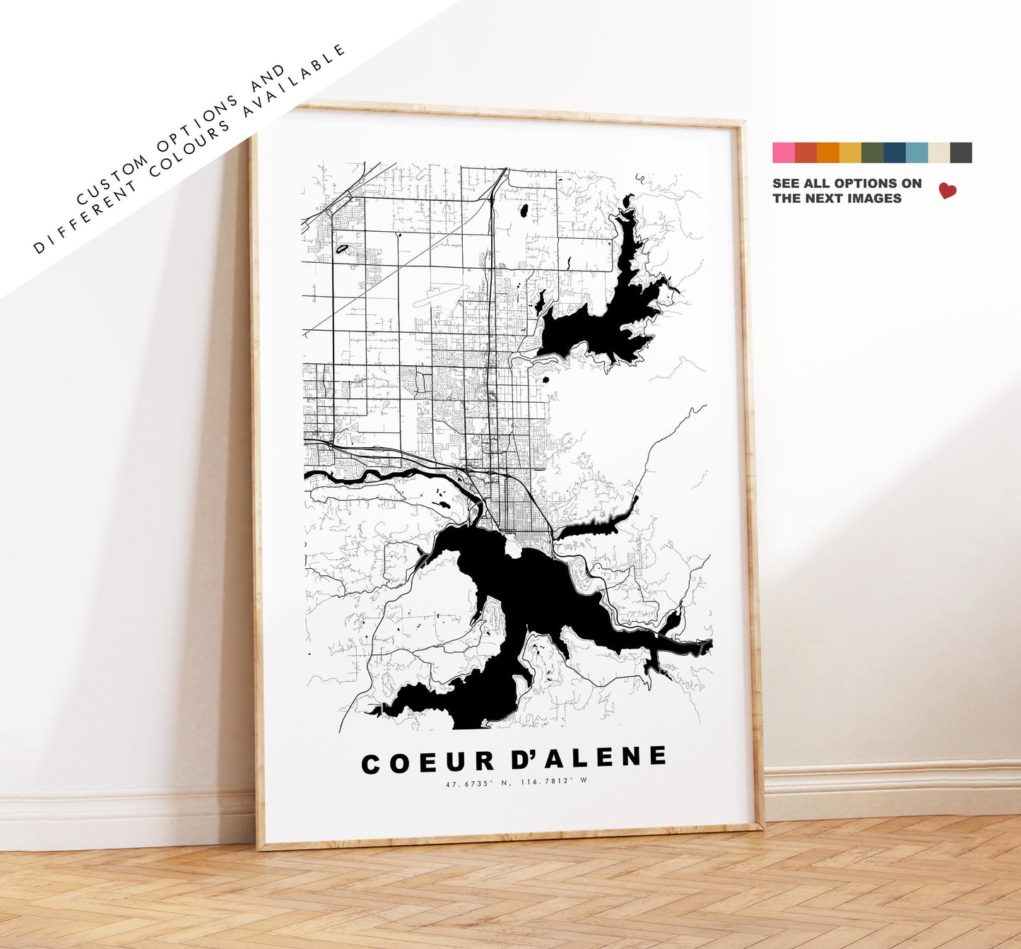 Couer d'Alene Map Print - City Map Poster - Map Art - USA City Maps - Couer d'Alene Print - Poster - Minimalist City Map - Idaho