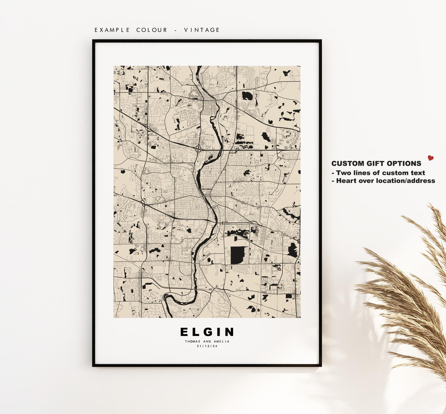 Elgin Map Print - City Map Poster - Map Art - USA City Maps - Elgin Print - Elgin Poster - Minimalist City Map - Illinois