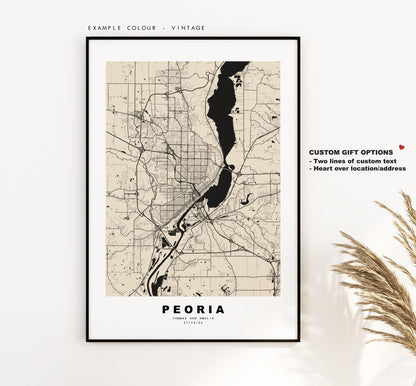 Peoria Map Print - City Map Poster - Map Art - USA City Maps - Peoria Print - Peoria Poster - Minimalist City Map - Illinois