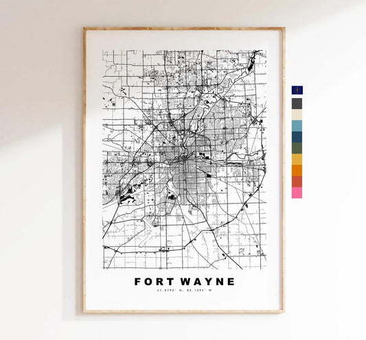 Fort Wayne Map Print - City Map Poster - Map Art - USA City Maps - Fort Wayne Print - Fort Wayne Poster - Minimalist City Map - Indiana