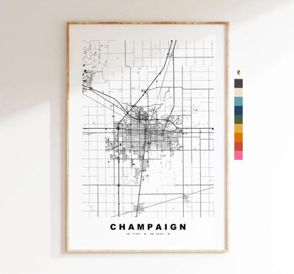 Champaign Map Print - City Map Poster - Map Art - USA City Maps - Champaign Print - Champaign Poster - Minimalist City Map - Illinois