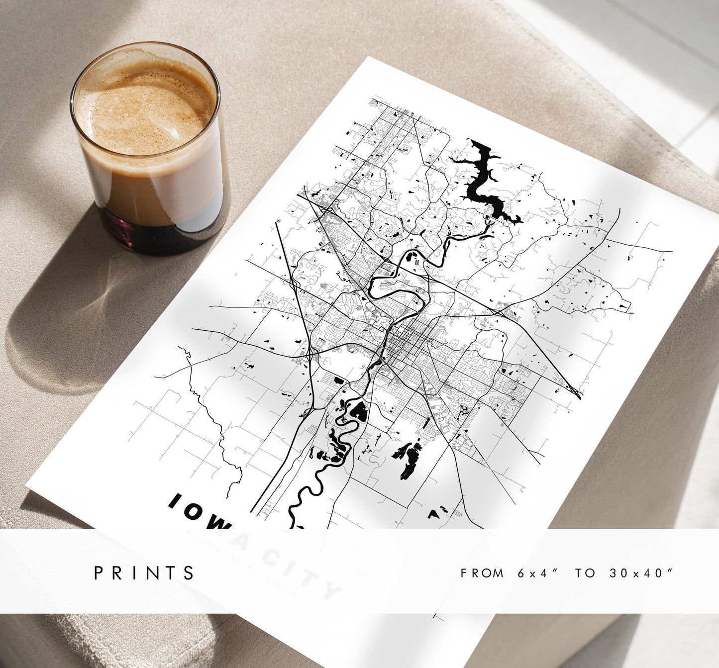 Iowa City Map Print - City Map Poster - Map Art - USA City Maps - Iowa City Print - Iowa City Poster - Minimalist City Map - Iowa