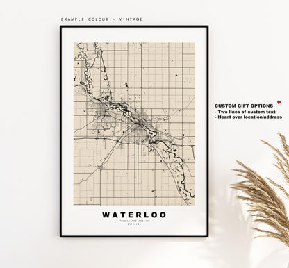 Waterloo Map Print (Iowa) - City Map Poster - Map Art - USA City Maps - Waterloo Print - Waterloo Poster - Minimalist City Map - Iowa