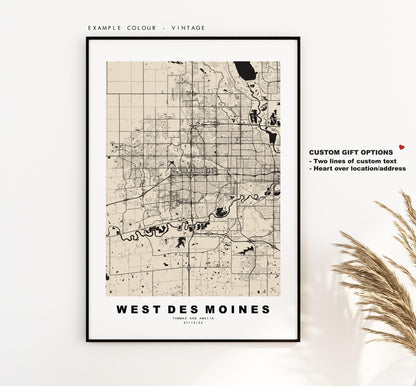 West Des Moines Map Print - City Map Poster - Map Art - USA City Maps - West Des Moines Print -  Poster - Minimalist City Map - Iowa