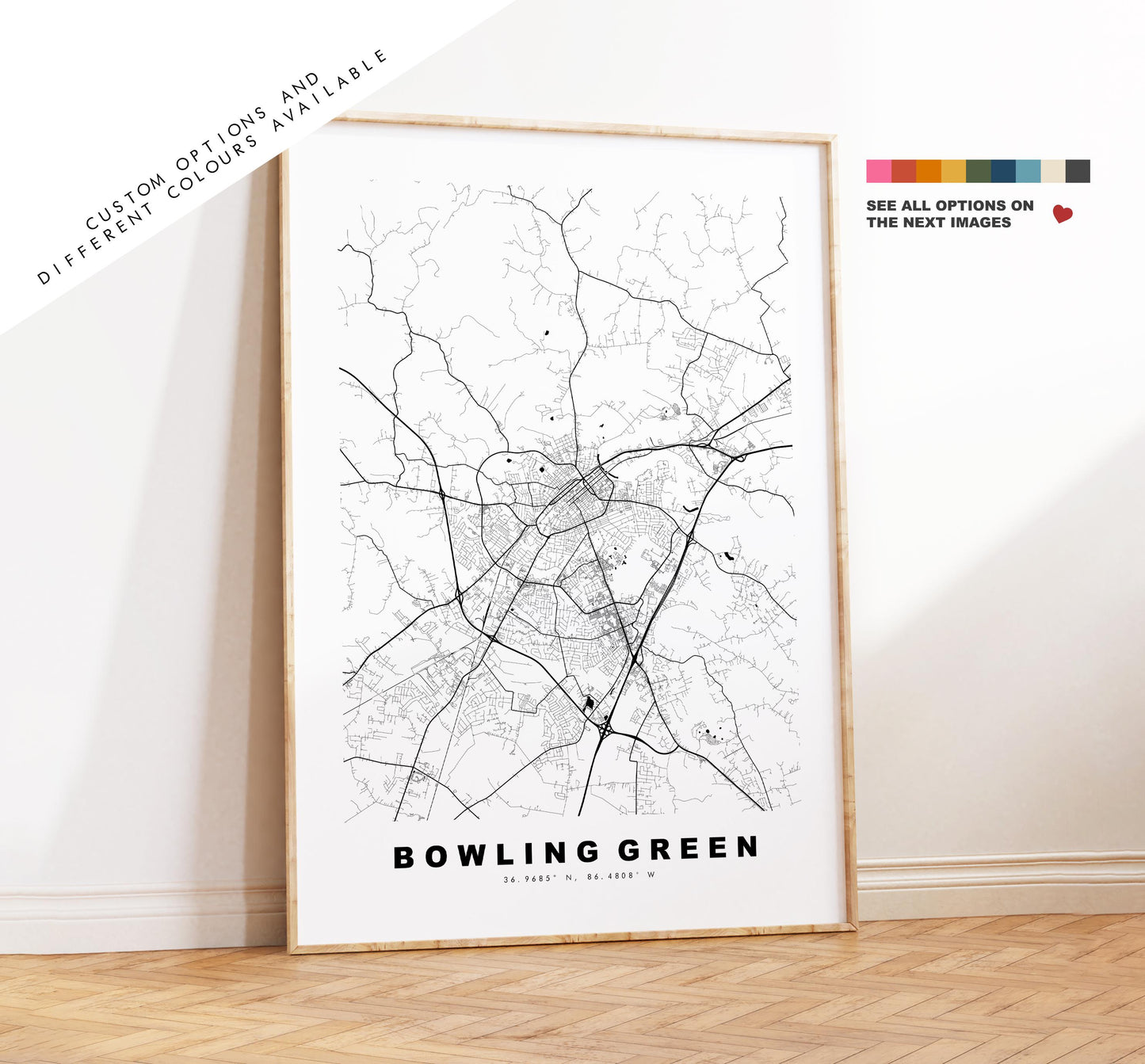 Bowling Green Map Print - City Map Poster - Map Art - USA City Maps - Bowling Green Print - Poster - Minimalist City Map - Kentucky