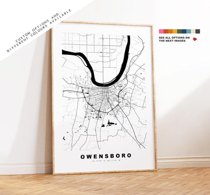 Owensboro Map Print - City Map Poster - Map Art - USA City Maps - Owensboro Print - Owensboro Poster - Minimalist City Map - Kentucky