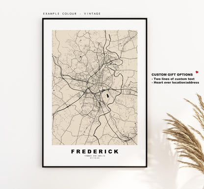 Frederick Map Print - City Map Poster - Map Art - USA City Maps - Frederick Print - Frederick Poster - Minimalist City Map - Maryland