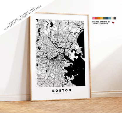 Boston Map Print - City Map Poster - Map Art - USA City Maps - Boston Print - Boston Poster - Minimalist City Map - Massachusetts