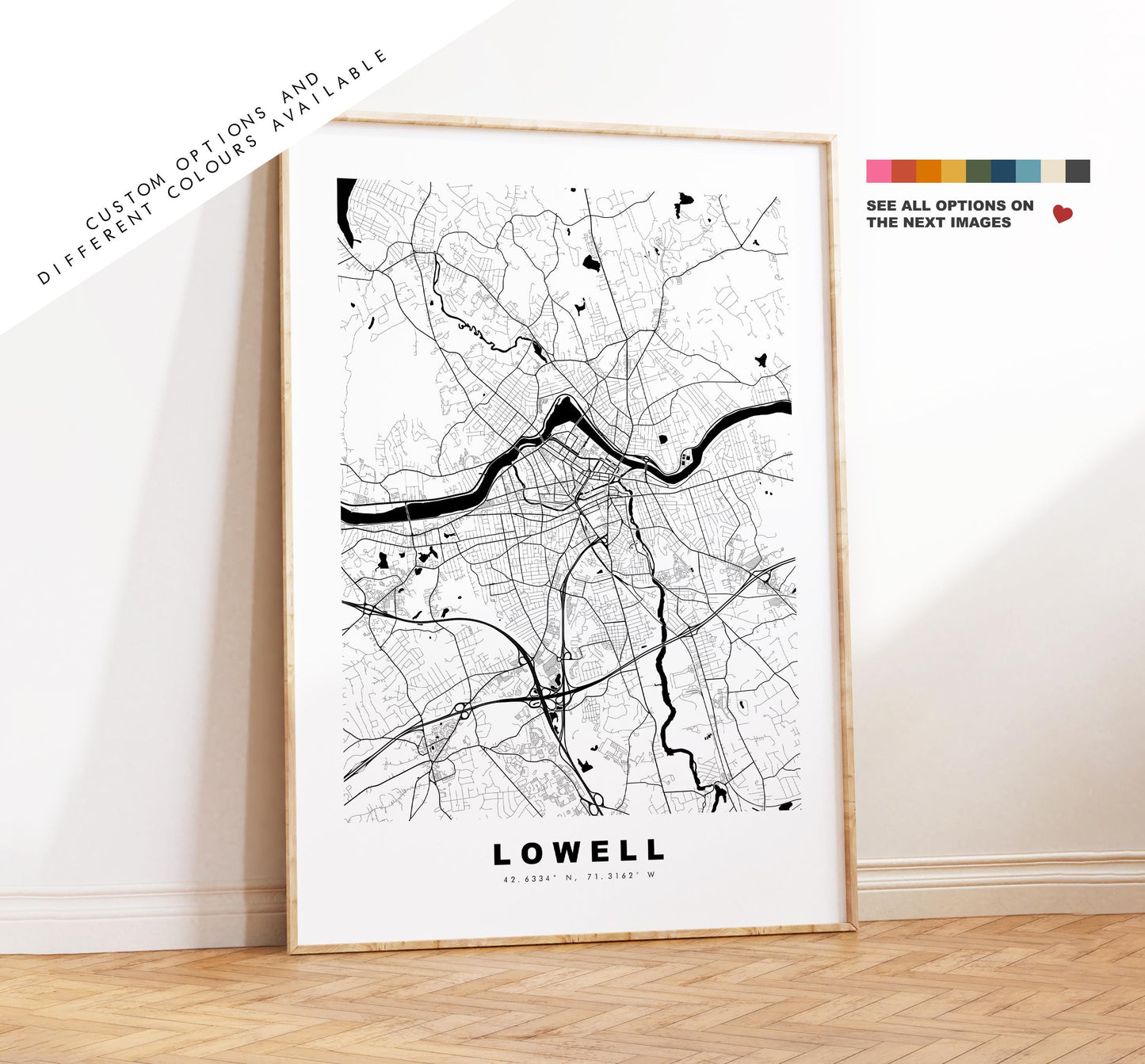 Lowell Map Print - City Map Poster - Map Art - USA City Maps - Lowell Print - Lowell Poster - Minimalist City Map - Massachusetts