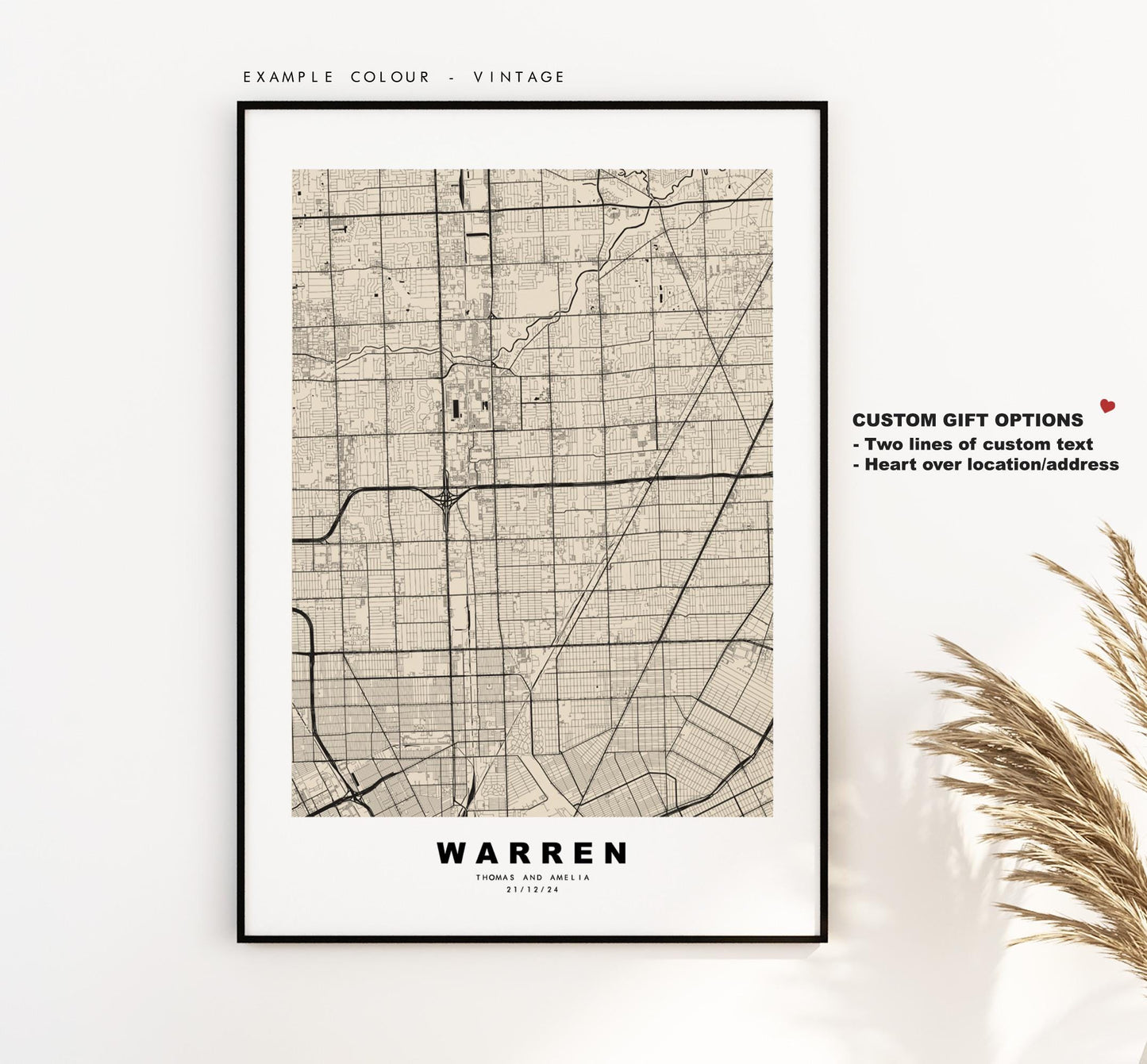 Warren Map Print - City Map Poster - Map Art - USA City Maps - Warren Print - Warren Poster - Minimalist City Map - Michigan