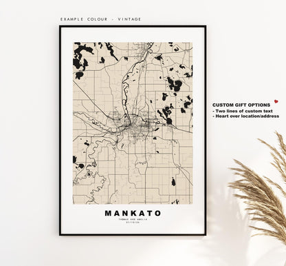 Mankato Map Print - City Map Poster - Map Art - USA City Maps - Mankato Print - Mankato Poster - Minimalist City Map - Minnesota