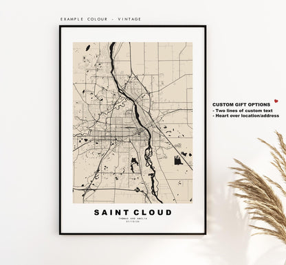 St Cloud Map Print - City Map Poster - Map Art - USA City Maps - Saint Cloud Print - St Cloud Poster - Minimalist City Map - Minnesota