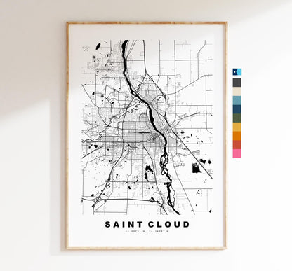 St Cloud Map Print - City Map Poster - Map Art - USA City Maps - Saint Cloud Print - St Cloud Poster - Minimalist City Map - Minnesota