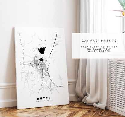 Butte Map Print - City Map Poster - Map Art - USA City Maps - Butte Print - Butte Poster - Minimalist City Map - Montana