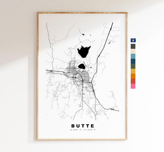 Butte Map Print - City Map Poster - Map Art - USA City Maps - Butte Print - Butte Poster - Minimalist City Map - Montana