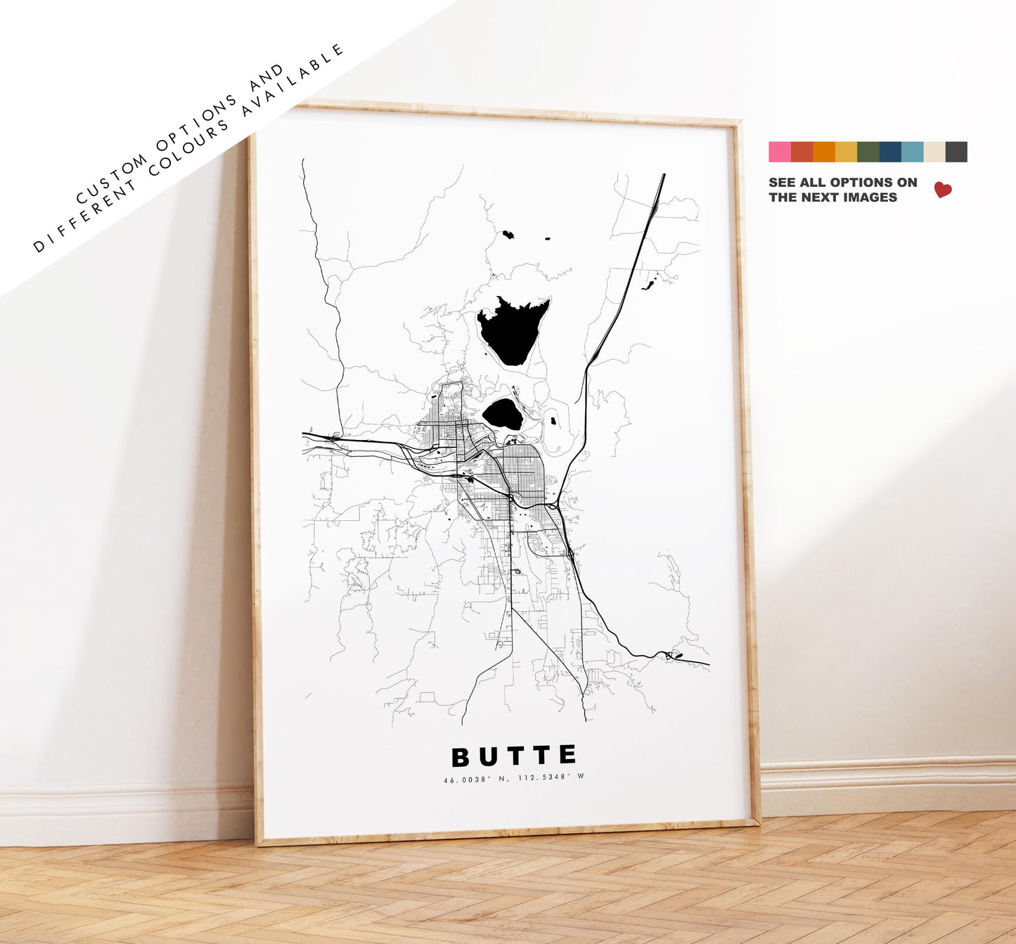 Butte Map Print - City Map Poster - Map Art - USA City Maps - Butte Print - Butte Poster - Minimalist City Map - Montana