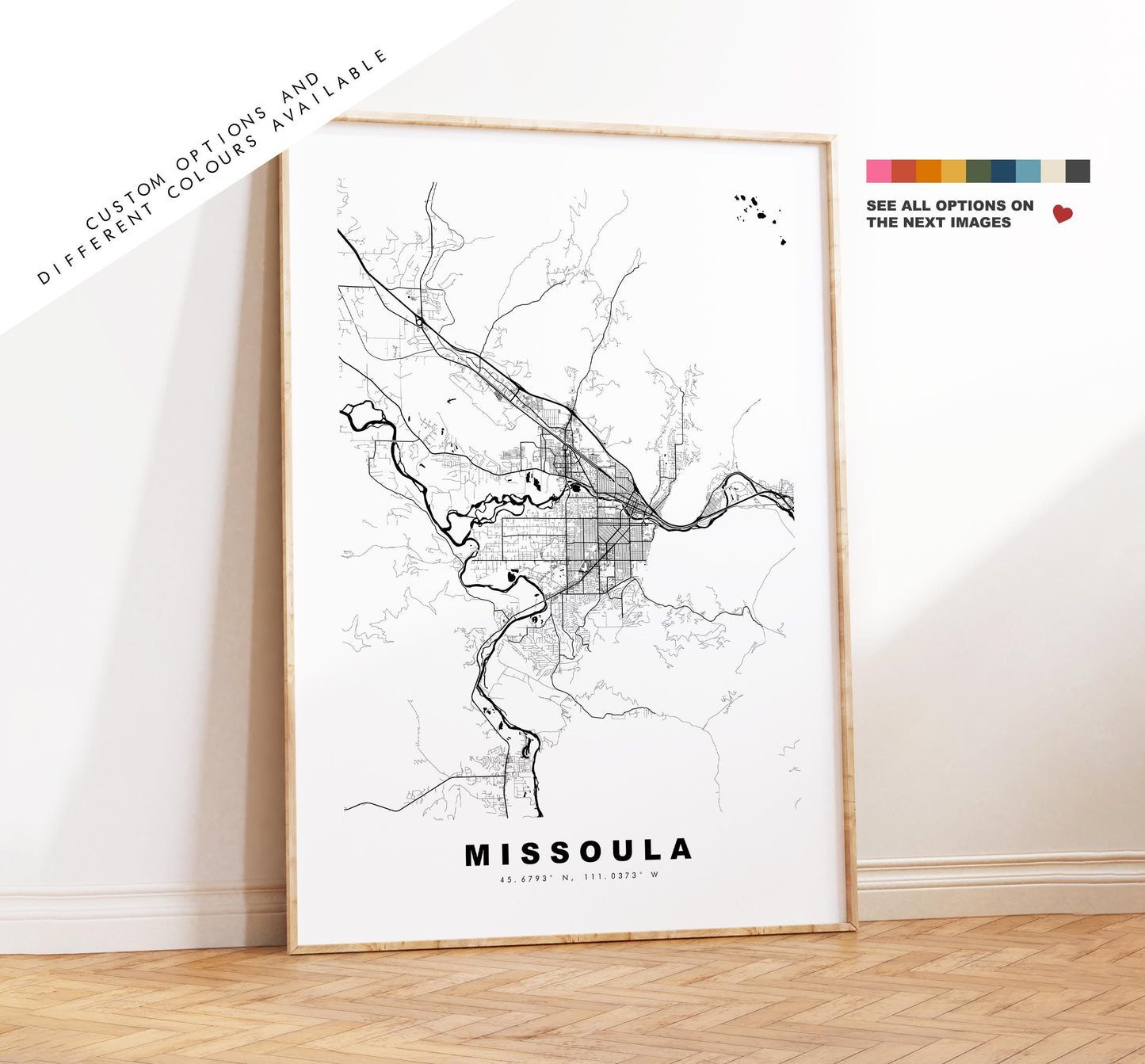 Missoula Map Print - City Map Poster - Map Art - USA City Maps - Missoula Print - Missoula Poster - Minimalist City Map - Montana