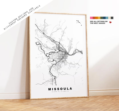 Missoula Map Print - City Map Poster - Map Art - USA City Maps - Missoula Print - Missoula Poster - Minimalist City Map - Montana