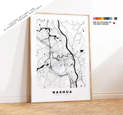 Nashua Map Print - City Map Poster - Map Art - USA City Maps - Nashua Print - Nashua Poster - Minimalist City Map - New Hampshire