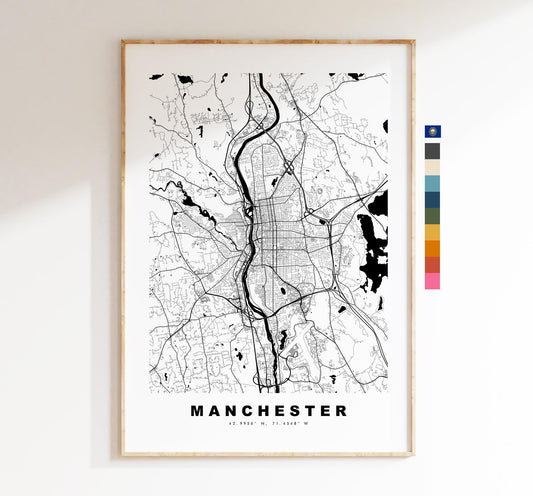 Manchester Map Print (New Hampshire) - City Map Poster - Map Art - USA City Maps - Print - Poster - Minimalist City Map - New Hampshire