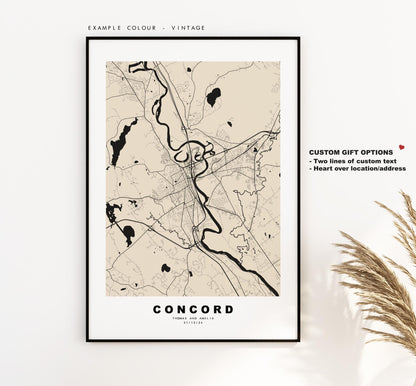 Concord Map Print - City Map Poster - Map Art - USA City Maps - Concord Print - Concord Poster - Minimalist City Map - New Hampshire