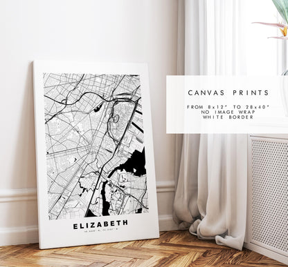 Elizabeth Map Print - City Map Poster - Map Art - USA City Maps - Elizabeth Print - Elizabeth Poster - Minimalist City Map - New Jersey