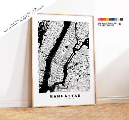 Manhattan Map Print - City Map Poster - Map Art - USA City Maps - Manhattan Print - Manhattan Poster - Minimalist City Map - New York