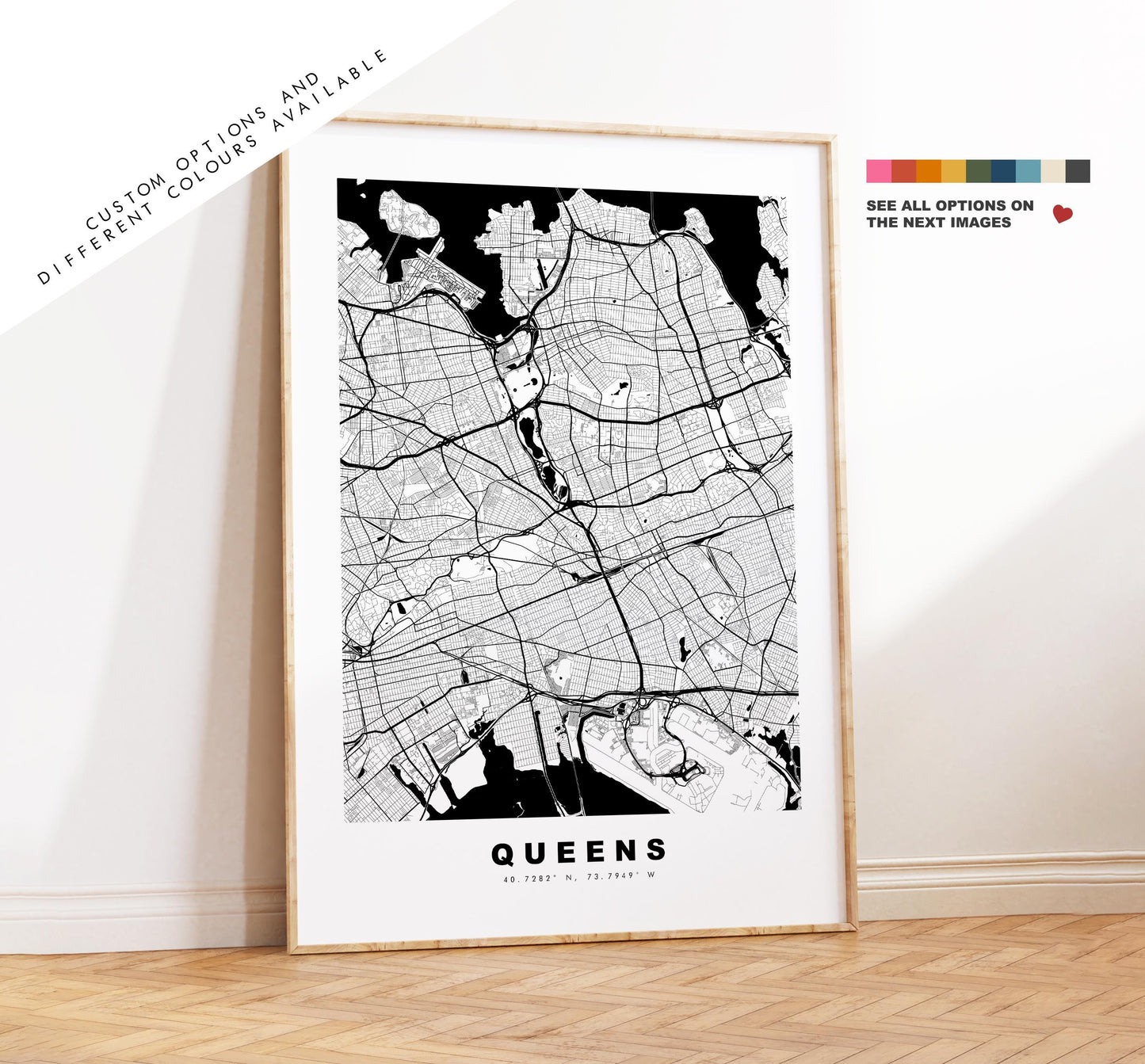 Queens Map Print - City Map Poster - Map Art - USA City Maps - Queens Print - Queens Poster - Minimalist City Map - New York