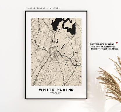 White Plains Map Print - City Map Poster - Map Art - USA City Maps - White Plains Print - Poster - Minimalist City Map - New York