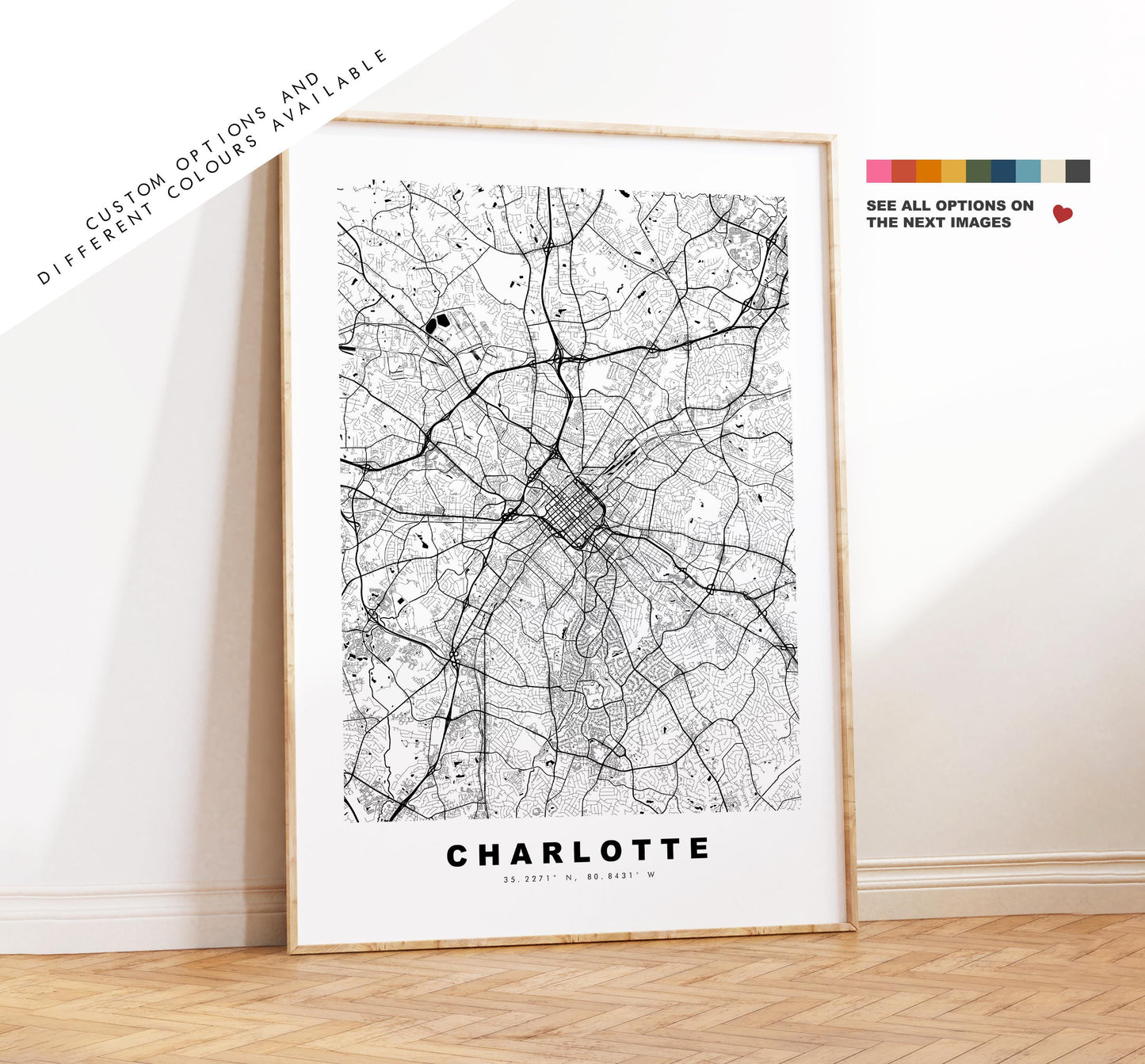 Charlotte Map Print - City Map Poster - Map Art - USA City Maps - Charlotte Print - Charlotte Poster - Minimalist City Map - North Carolina