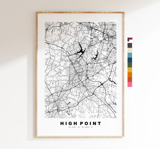 High Point Map Print - City Map Poster - Map Art - USA City Maps - High Point Print - Poster - Minimalist City Map - North Carolina