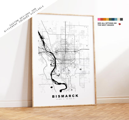 Bismarck Map Print - City Map Poster - Map Art - USA City Maps - Bismarck Print - Bismarck Poster - Minimalist City Map - North Dakota