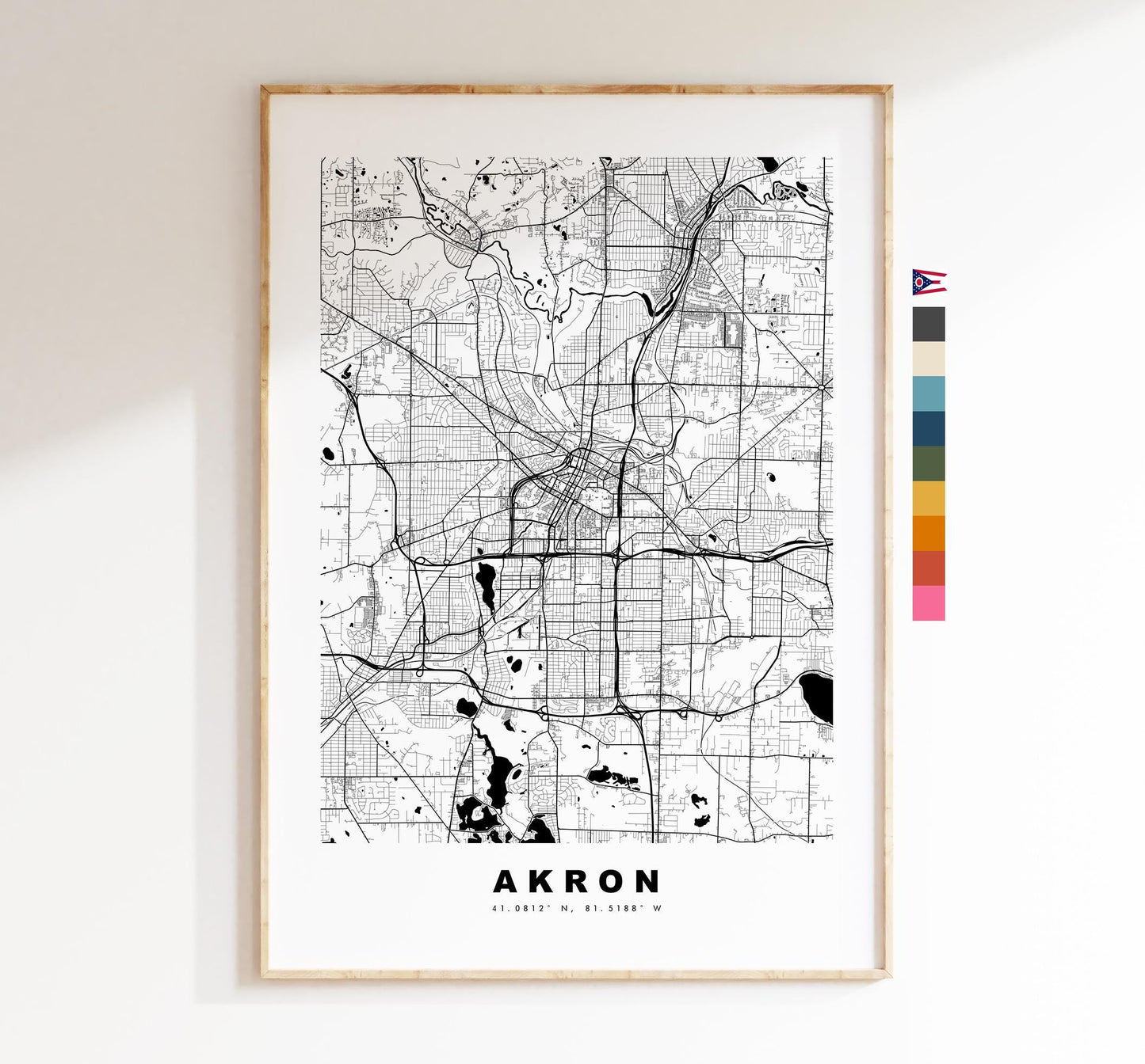 Akron Map Print - City Map Poster - Map Art - USA City Maps - Akron Print - Akron Poster - Minimalist City Map - Ohio