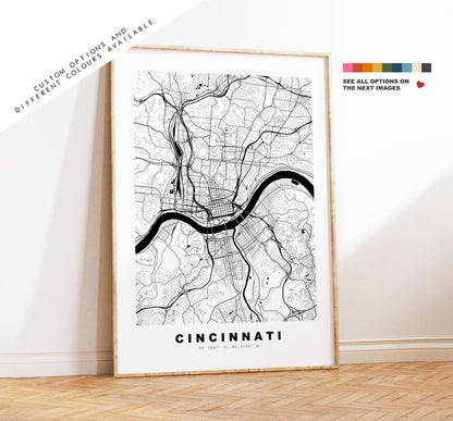 Cincinnati Map Print - City Map Poster - Map Art - USA City Maps - Cincinnati Print - Cincinnati Poster - Minimalist City Map - Ohio