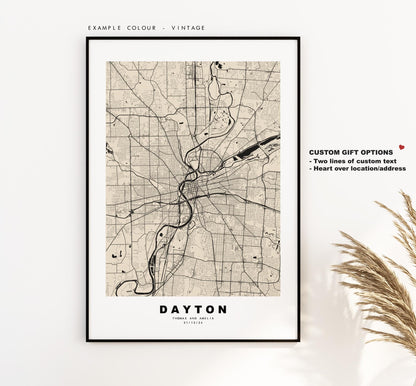 Dayton Map Print - City Map Poster - Map Art - USA City Maps - Dayton Print - Dayton Poster - Minimalist City Map - Ohio