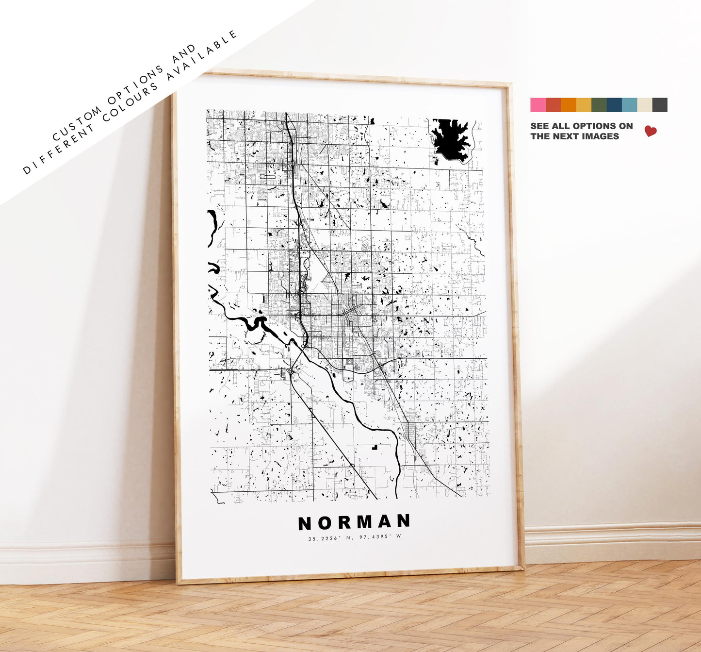 Norman Map Print - City Map Poster - Map Art - USA City Maps - Norman Print - Norman Poster - Minimalist City Map - Oklahoma