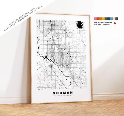 Norman Map Print - City Map Poster - Map Art - USA City Maps - Norman Print - Norman Poster - Minimalist City Map - Oklahoma