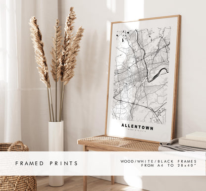 Allentown Map Print - City Map Poster - Map Art - USA City Maps - Allentown Print - Allentown Poster - Minimalist City Map - Pennsylvania