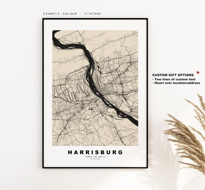 Harrisburg Map Print - City Map Poster - Map Art - USA City Maps - Harrisburg Print - Harrisburg Poster - Minimalist City Map - Pennsylvania