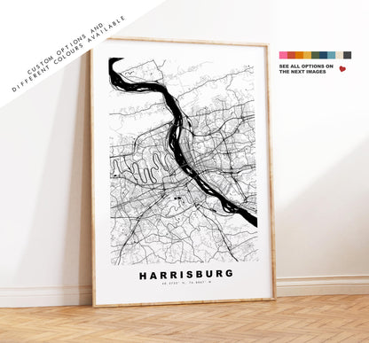 Harrisburg Map Print - City Map Poster - Map Art - USA City Maps - Harrisburg Print - Harrisburg Poster - Minimalist City Map - Pennsylvania