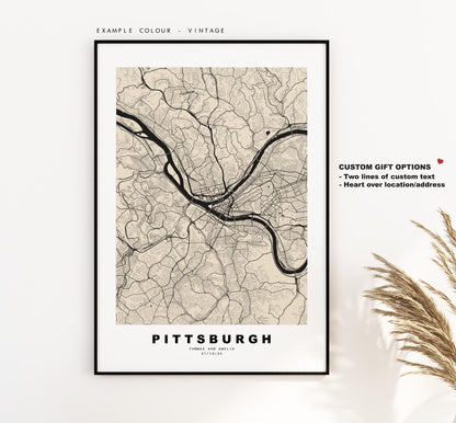 Pittsburgh Map Print - City Map Poster - Map Art - USA City Maps - Pittsburgh Print - Pittsburgh Poster - Minimalist City Map - Pennsylvania